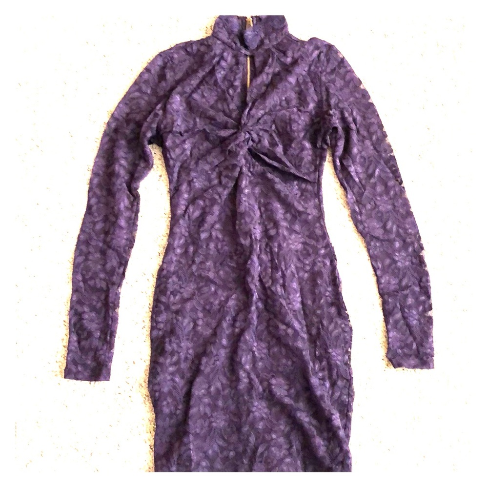 Purple Lace Elegant Posh Dress, Neck Peep & Zipper